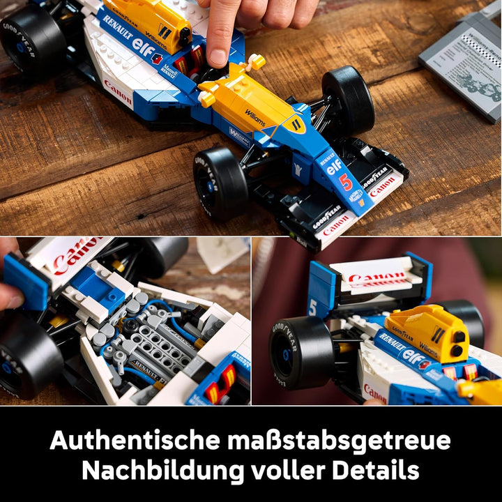 LEGO Icons Williams Racing FW14B mit Nigel Mansell - F1 Modellauto Set mit Rennfahrer Minifigur zum