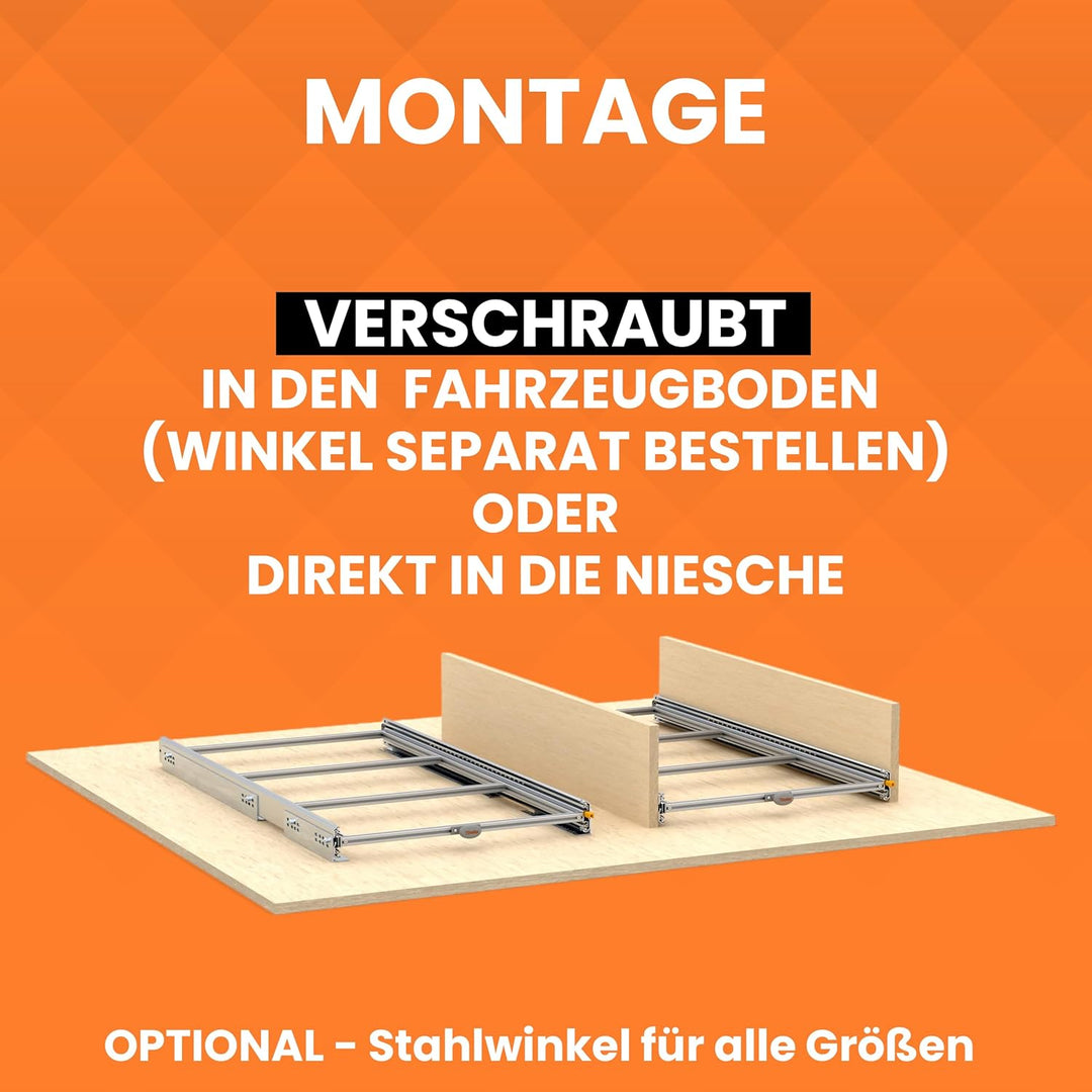 Heckküche-Auszug 120x60 – Leichter Auszug für Camping-Module, 120 kg Vollauszug, Stauraum-System für