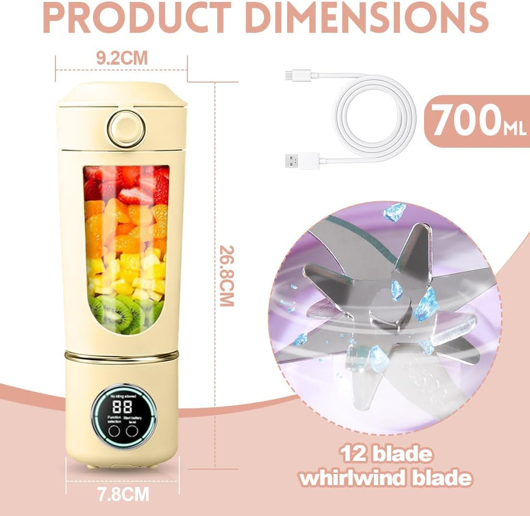 Tragbarer Mixer, Mini-Standmixer, kleiner Entsafter, Smoothie-Maker mit Silikon Strohhalm, USB Wiede