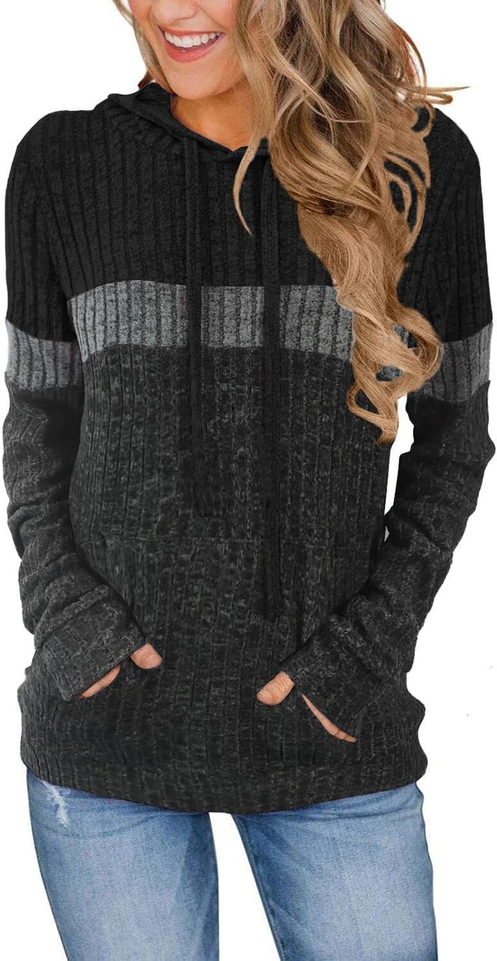 TrendiMax Hoodie Damen Herbst Übergangs Strickpullover Kapuzenpullover mit Kordelzug Locker Sweatshi