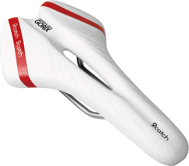 GORIX Fahrradsattel, komfortabel, mit Schiene, MTB, Rennrad, für Damen und Herren (A6-1) Rot,Weiss,