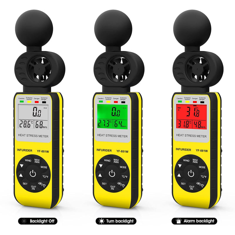 INFURIDER Digitaler Anemometer Windmesser Hand, Hitzestress WBGT-Messgerät Windmessgerät Misst Windg