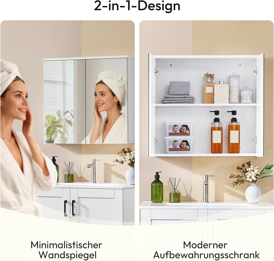 Yaheetech Badezimmerschrank mit 2 Spiegeltüren Hängeschrank Spiegelschrank fürs Bad 2-stufiger Badsc
