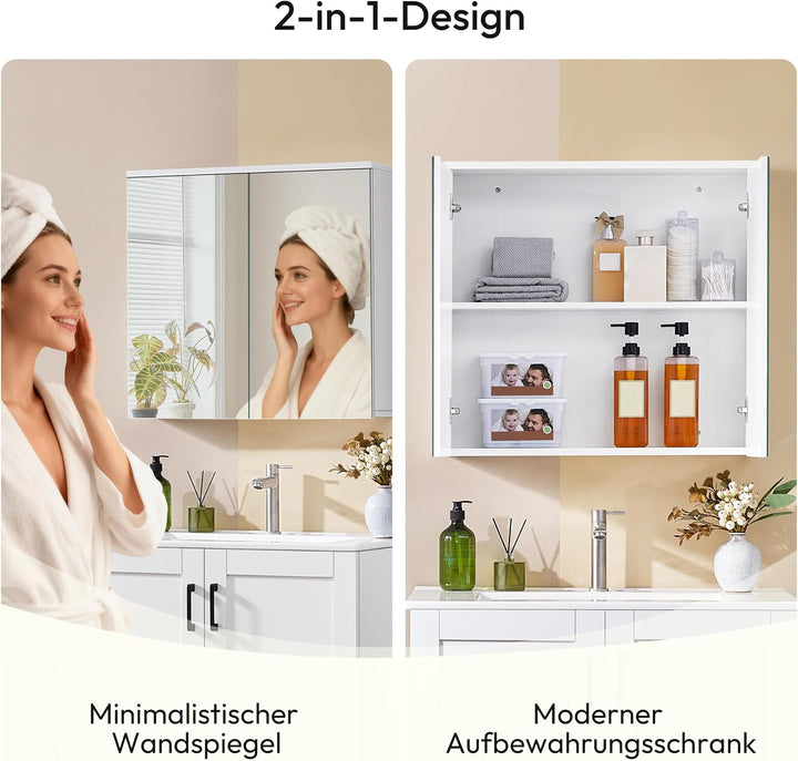 Yaheetech Badezimmerschrank mit 2 Spiegeltüren Hängeschrank Spiegelschrank fürs Bad 2-stufiger Badsc