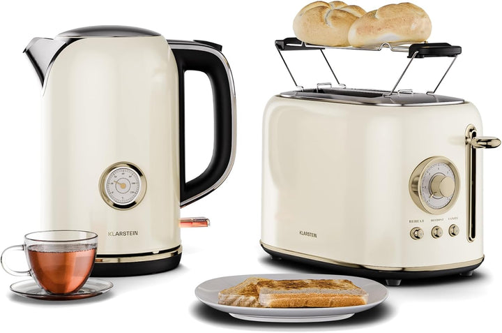 Klarstein Victoria Toaster Wasserkocher Set, Retro Design, 2 Scheiben Toaster mit 7 Bräunungsstufen