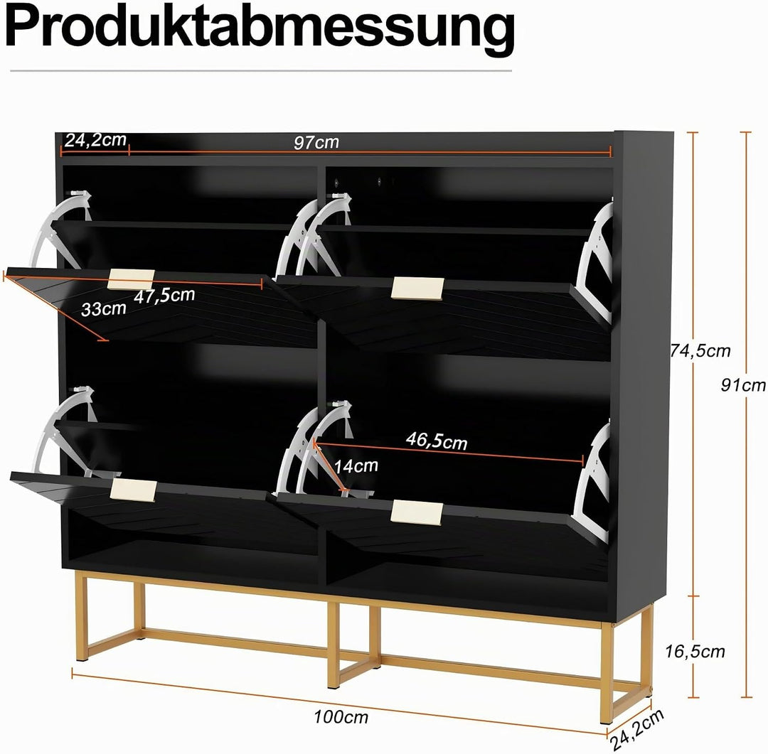UEV Schuhschrank mit 4 Klappen Schmal,Freistehendes Schuhregal mit Kippschutz, Schuhkommode mit vers