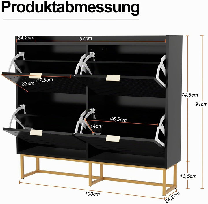 UEV Schuhschrank mit 4 Klappen Schmal,Freistehendes Schuhregal mit Kippschutz, Schuhkommode mit vers