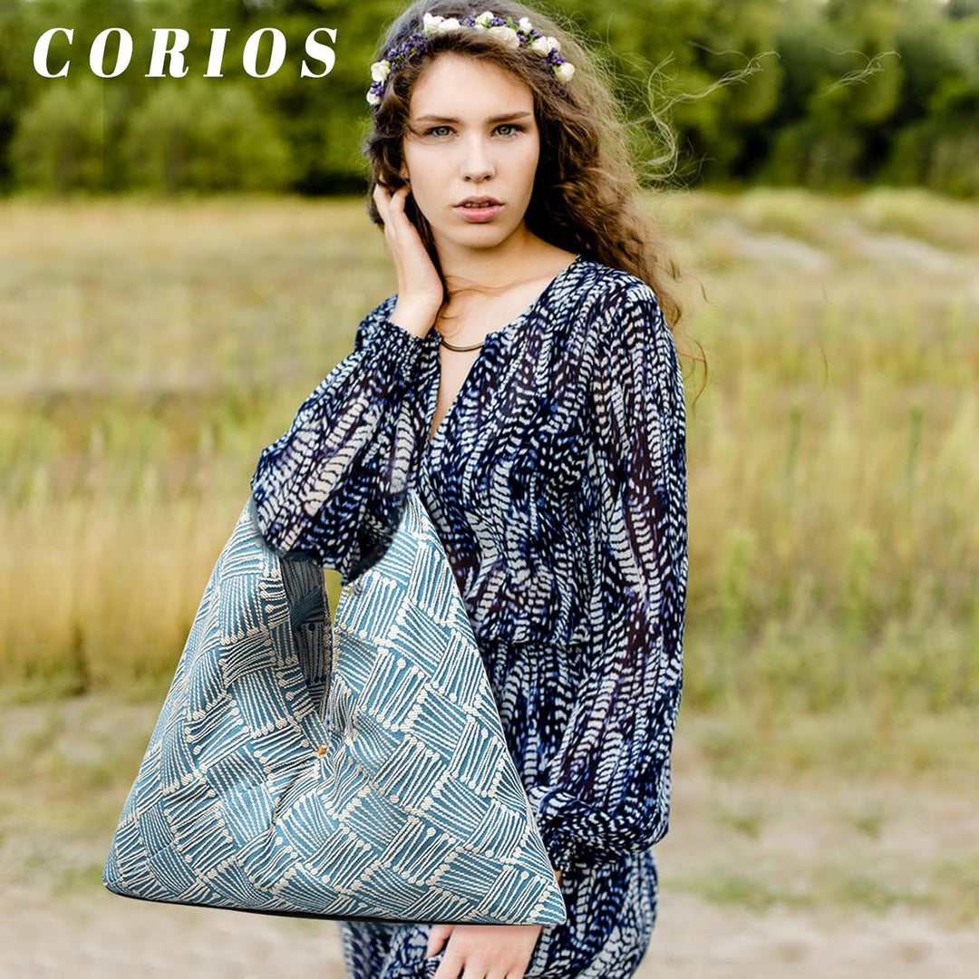 CORIOS Damen Handtasche Canvas Unterarmtasche Ethnischer Stil Schultertasche Böhmische Tote Beutel S