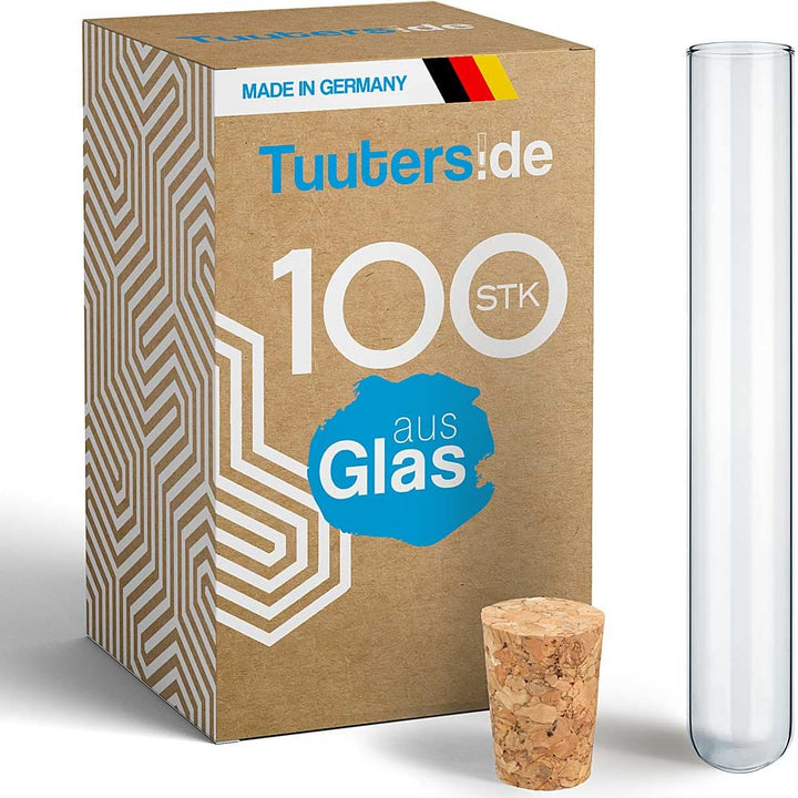 Tuuters 100x Glas Reagenzgläser mit Korken, dunkelbraun (200 x Ø20 mm), 200 x Ø20 mm