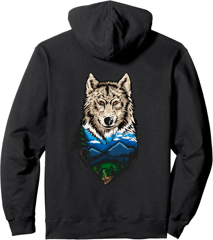 Wilde Natur Wolf Wood Mountains im Freien Fleischfresser Pullover Hoodie