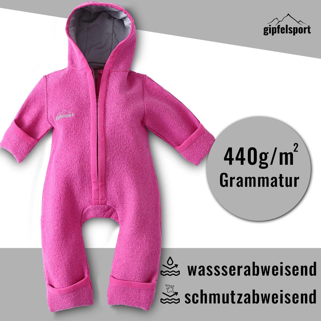 gipfelsport Wollwalk Overall Baby - Walkoverall mit Reissverschluss aus Natur Merino Wollfleece I Wo