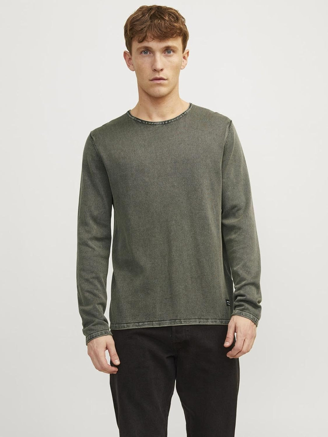 JACK & JONES Male Strickpullover mit Rundhals Einfarbig Strickpullover mit Rundhals XL Dusty Olive,