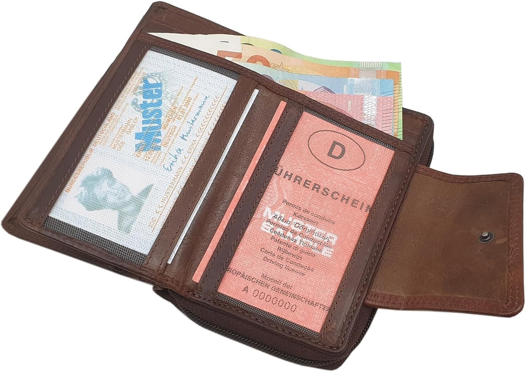 Echt Rindleder Damen Geldbörse/Geldbeutel/Portemonnaie/Geldtasche/Portmonee in Hochformat mit Schmet