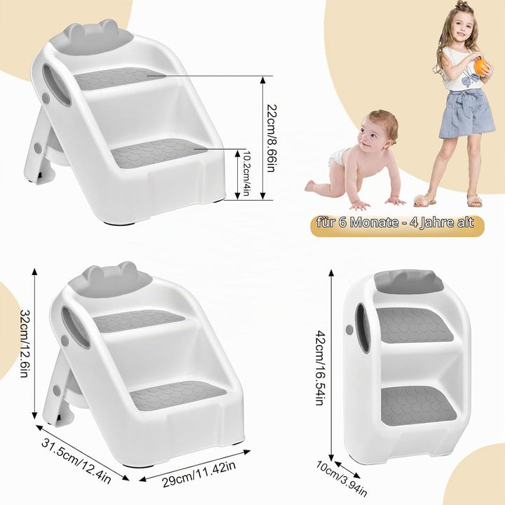 Tritthocker Kinder 2 Stufen, Klappbar Hocker Kinder, Anti-Kipp Trittschemel für 1-3 Jahren Baby Kind