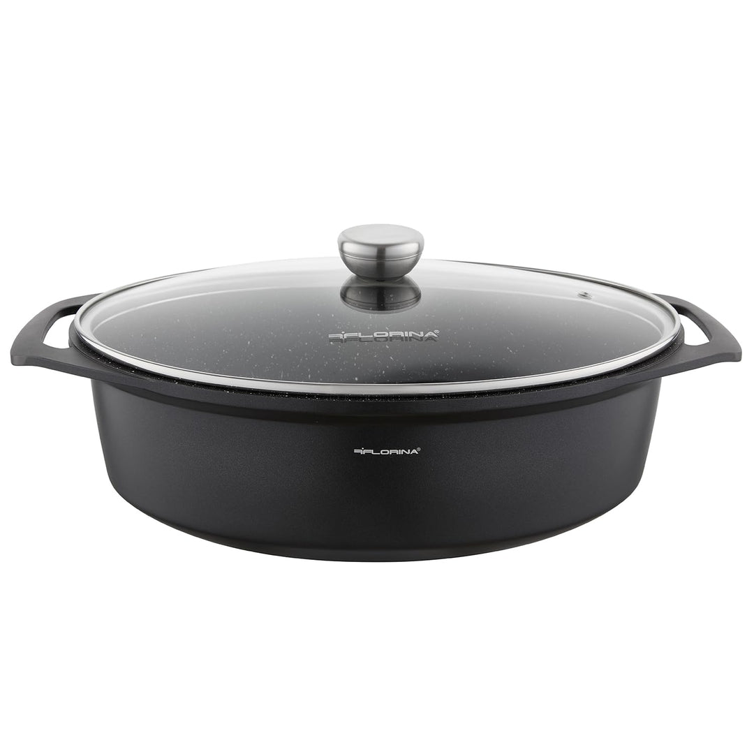 FLORINA Aluminium Bräter (7,3 l) | T x B x H: 39,5 x 28,5 x 12 cm | Ovaler Schmortopf CHEF | Brattop
