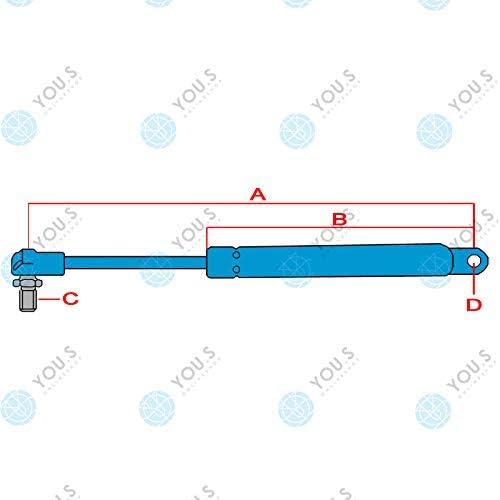 YOU.S 3221531R1 Gasfeder für Tür/Heckscheibe Länge: 500 mm Kraft: 165 N (2 Stück)