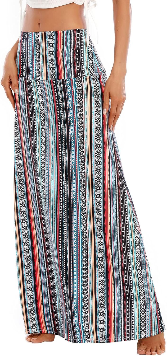 Durio Rock Maxirock Lang Damen Rock Weich Sommerrock Elegant Freizeitrock mit Hohem Bund Elastisch S