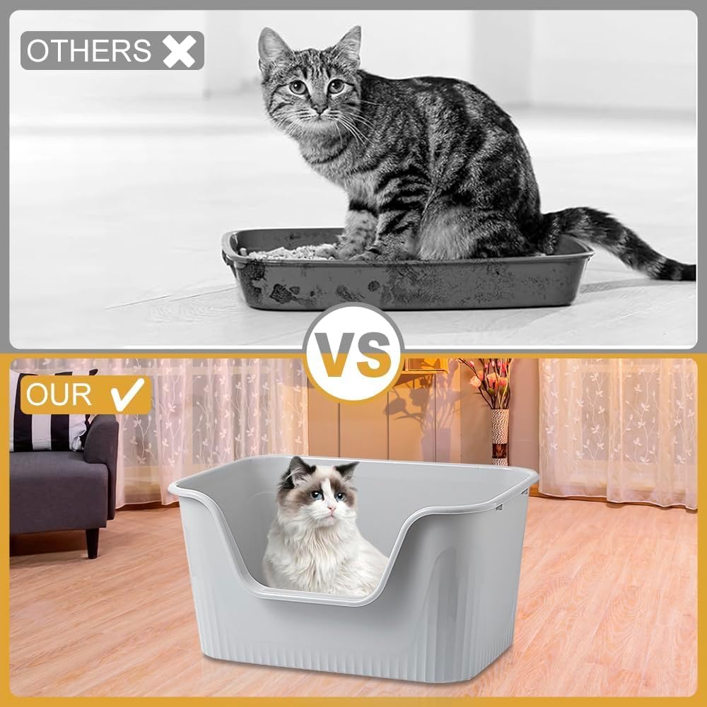 Katzenklo Offen Gross 64x45x33cm, Katzentoilette Hoher Rand Ohne Deckel Katzen Klo Cat Litter Box Sp