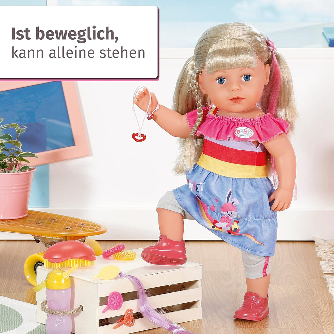 Zapf Creation 830345 BABY born Sister 43cm - Puppe mit lebensechten Funktion und langen blonden Haar