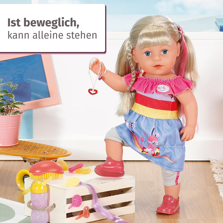 Zapf Creation 830345 BABY born Sister 43cm - Puppe mit lebensechten Funktion und langen blonden Haar