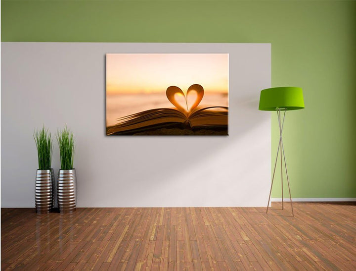 Pixxprint Das Herz aus Einer Buchseite, Format: 100x70 auf Leinwand, 100x70