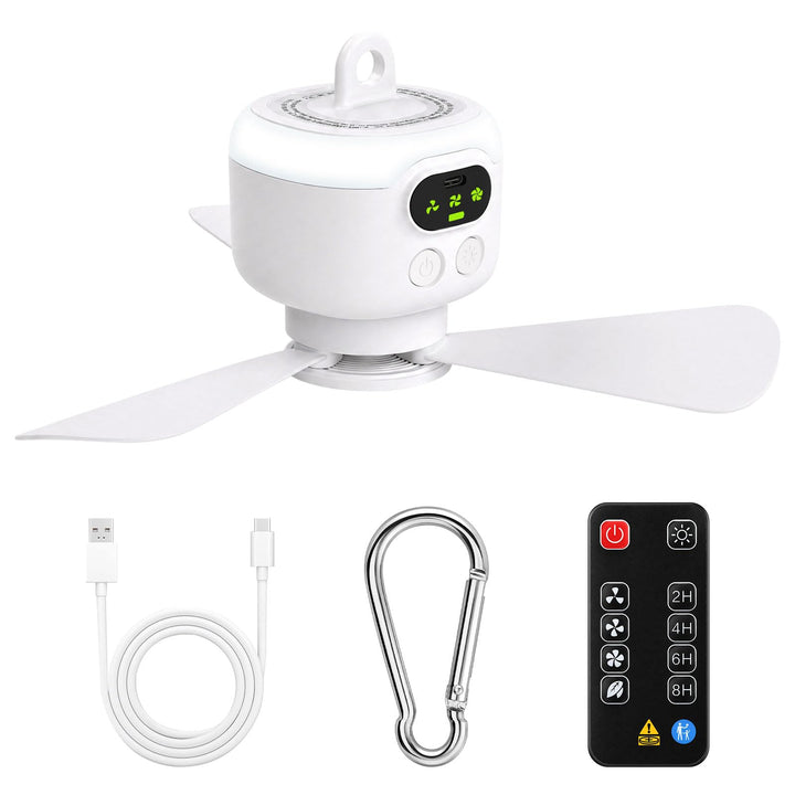 Mini Deckenventilator mit Beleuchtung und Fernbedienung für Camping | Wiederaufladbar 8000mAh Campin
