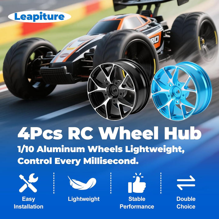 Leapiture 4 Stück RC-Räder Verschleissfeste Aluminiumlegierung Durchmesser 52 mm RC-Auto-Felgenzubeh