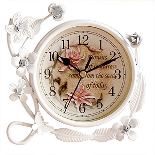 Weisse Blume Rustikalen Eisen Mantel Tischuhr Wohnzimmer Schlafzimmer Stille Desktop Uhr Kunst Wohnk