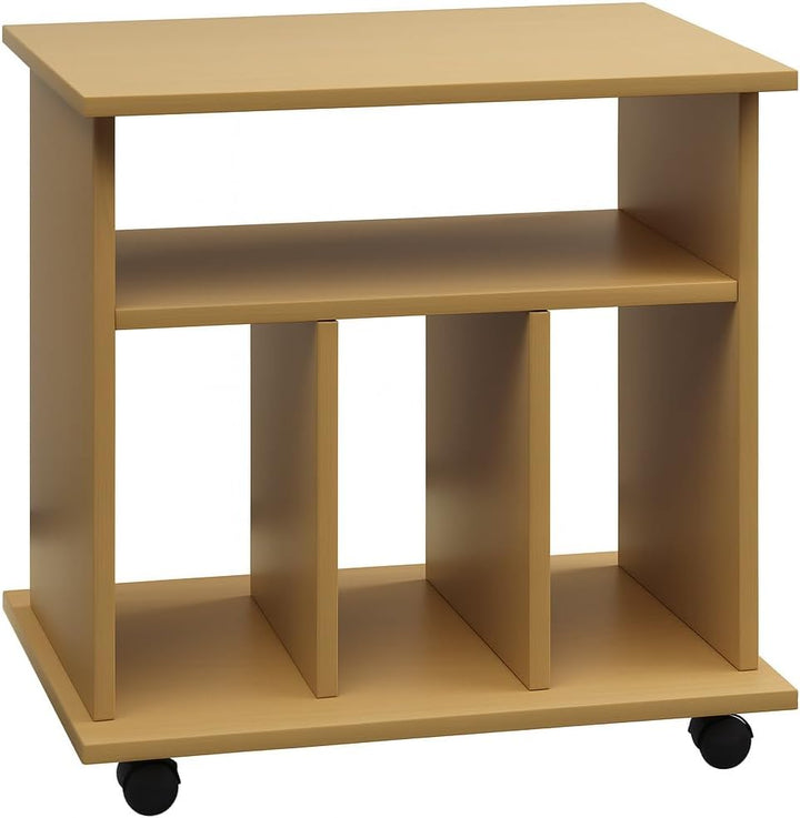 VCM Holz Schallplatten LP Regal Schrank Mediaregal Aufbewahrung rollbar Rollen Retal Buche, Buche