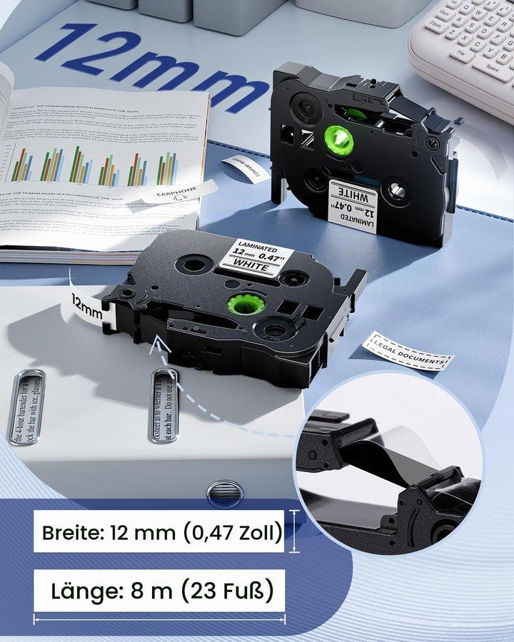 Anycolor TZe-231 12mm Weiss Laminated Schriftband kompatibel mit Brother P-touch Bänder 12mm 0.47 Tz