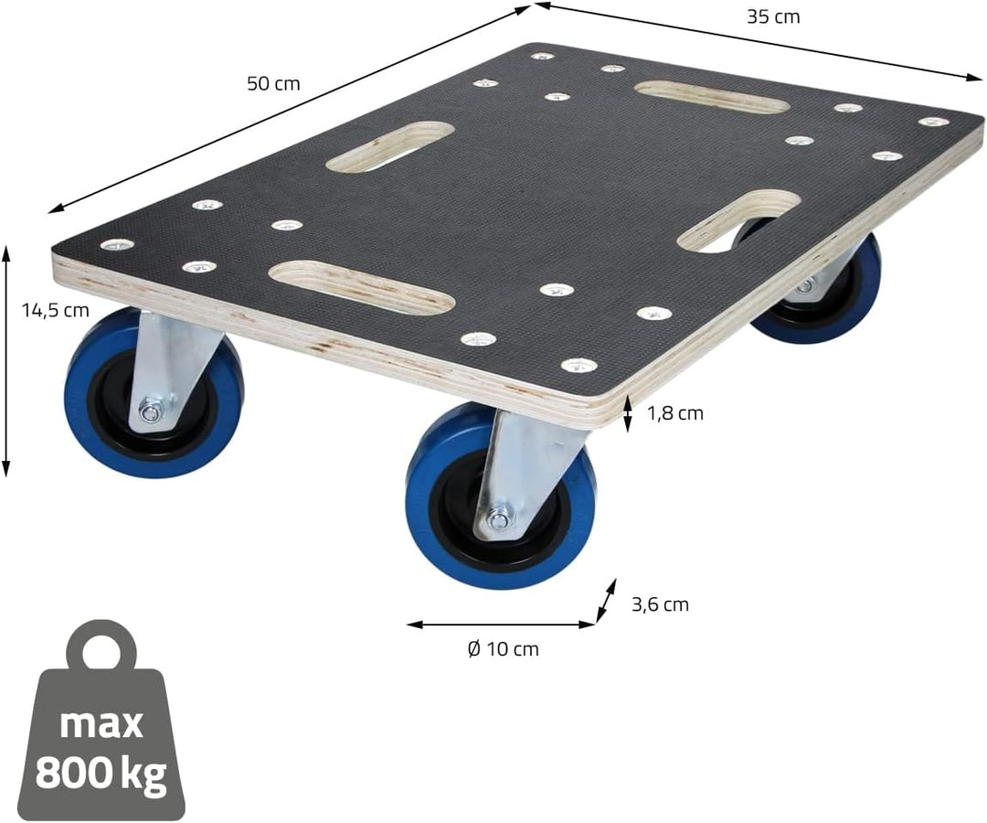 ECD Germany 2er Set Transportroller 35x50 cm bis 800 kg Siebdruckplatte, PP-Räder, Transporthilfe fü