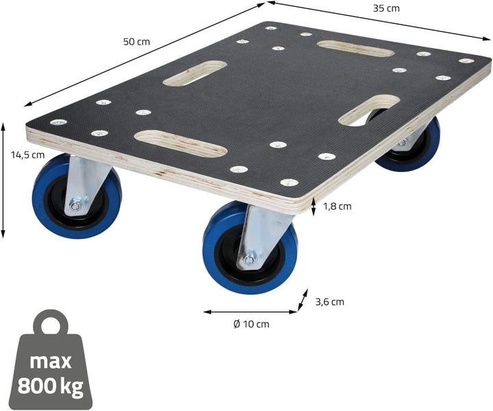 ECD Germany 2er Set Transportroller 35x50 cm bis 800 kg Siebdruckplatte, PP-Räder, Transporthilfe fü