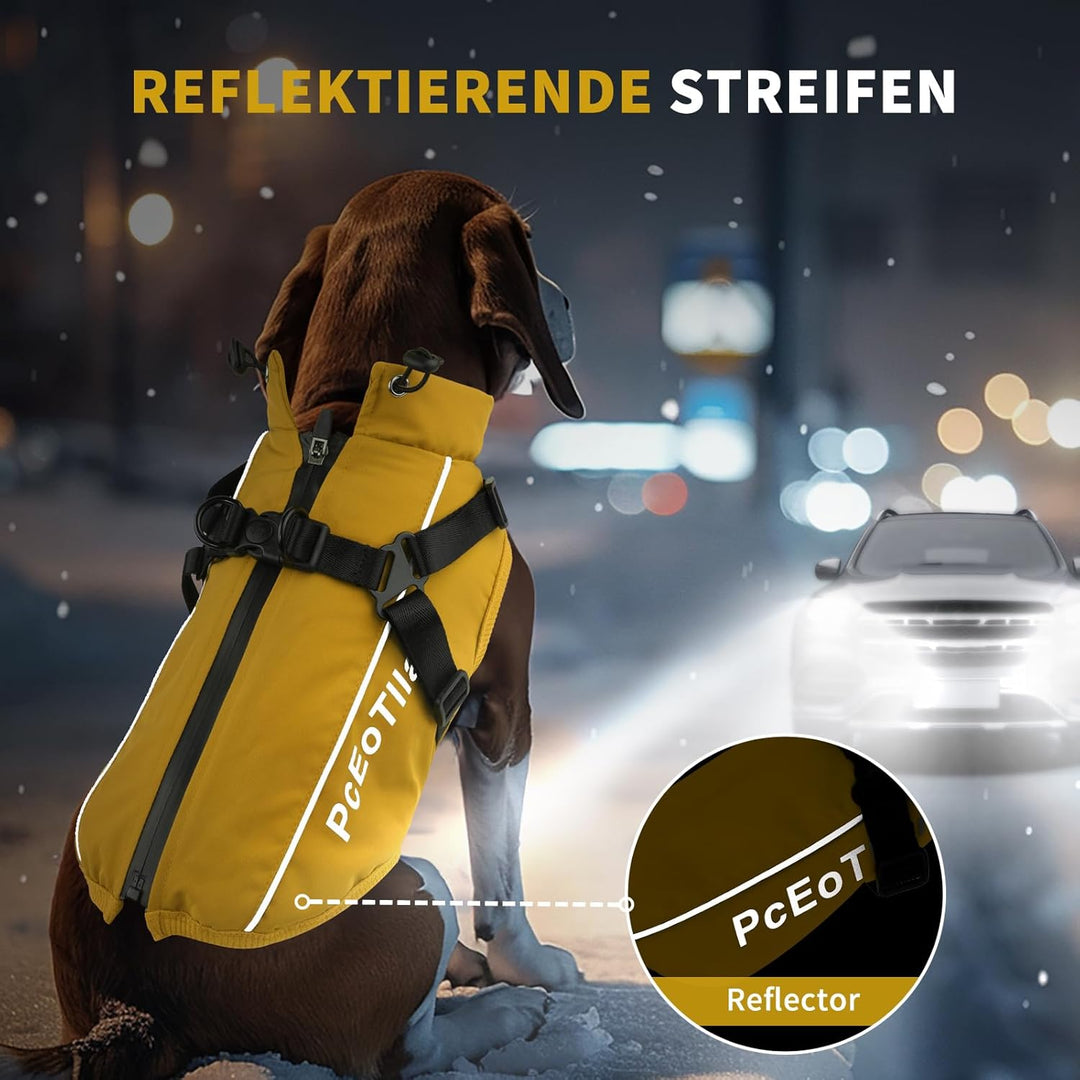 PcEoTllar Wasserdichter Hundemantel für kleine Hunde, warme reflektierende Jacke mit Geschirr für de