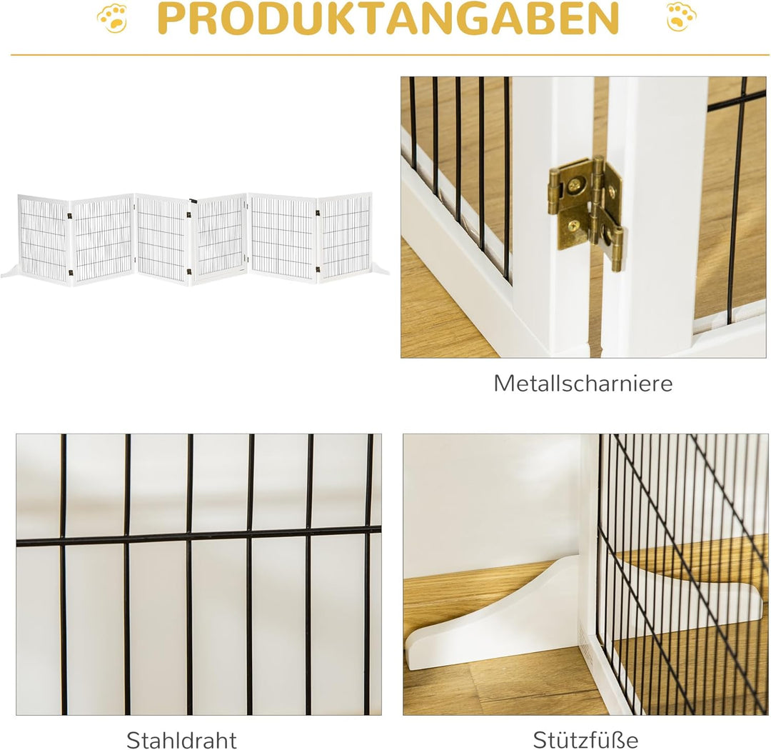 PawHut Absperrgitter Hund Verstellbares Freistehendes Schutzgitter mit Füssen 70H x 432B cm Holz Hun
