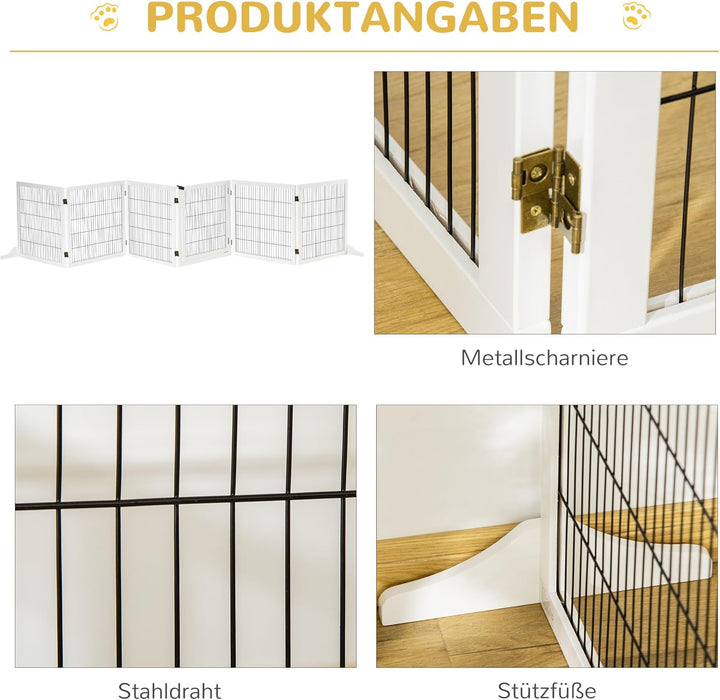 PawHut Absperrgitter Hund Verstellbares Freistehendes Schutzgitter mit Füssen 70H x 432B cm Holz Hun