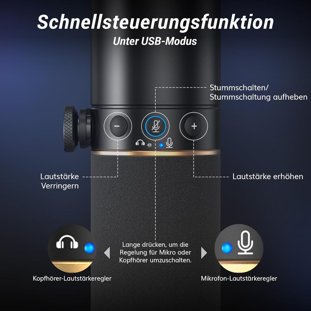 TONOR Dynamisches Microphone mit XLR/USB Kabel, Mikro PC, Vocal Mic Gesangsmikrofon für Podcast, Str