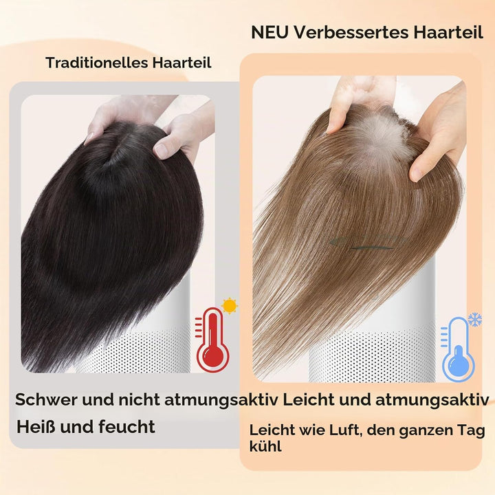 S-noilite Echthaar Toupets für Frauen Hellbraun - 9x12cm T-Sharp Haar Toppers Clip in Haarteile Echt
