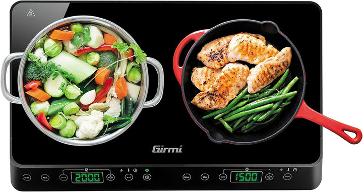 Girmi PI51 Doppel-Induktionsplatte, 3500 Watt, 15 A, Temperaturen von 60 bis 240 °C, Schwarz 3500W,