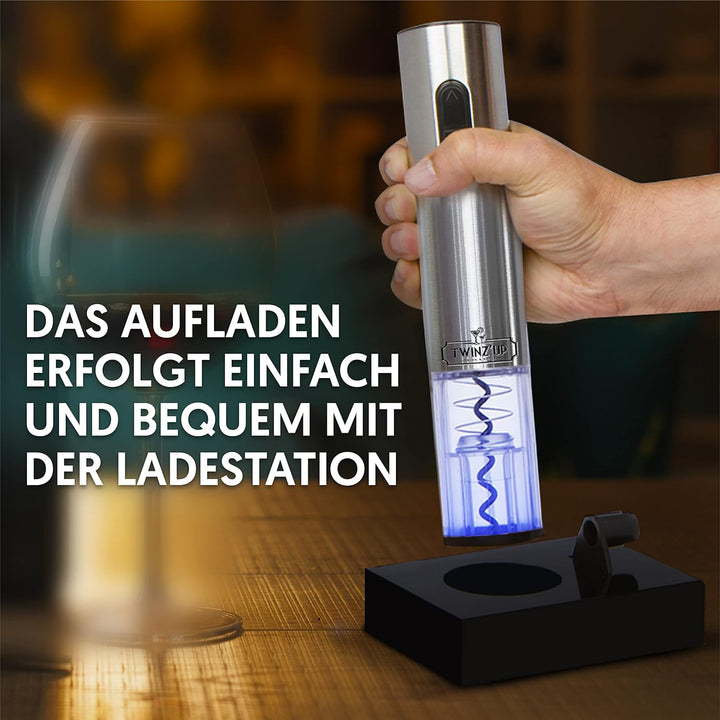 Twinz'up - Korkenzieher Elektrisch, Premium Box mit Folienschneider und Ladestation, Kabelloser Elek