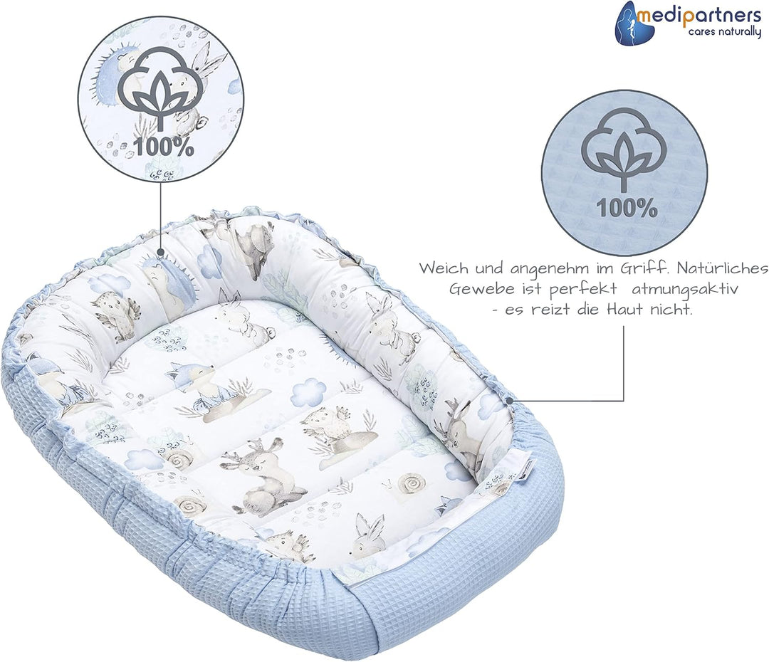 Medi Partners Babynest Kuschelnest Babynestchen 100% Baumwolle Waffle Nestchen Reisebett für Babys S