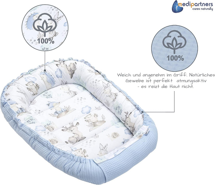 Medi Partners Babynest Kuschelnest Babynestchen 100% Baumwolle Waffle Nestchen Reisebett für Babys S