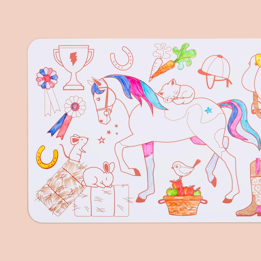 SUPER PETIT - Lernspiel - Pony-Malset - Wendemotiv - Inklusive 4 abwischbare Filzstifte - Leicht zu