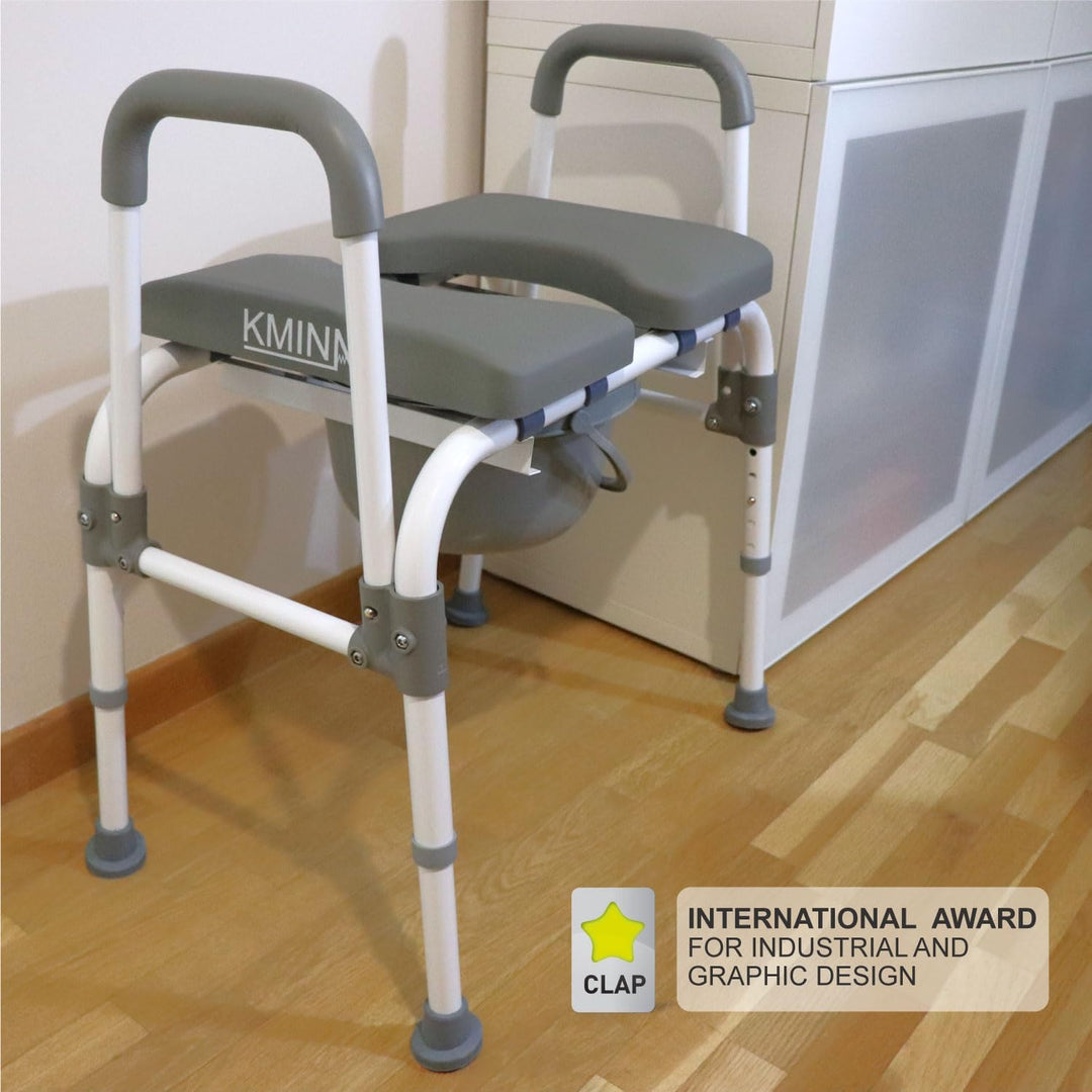 KMINA - Toilettenstuhl für Senioren mit Verstellbarem Sitz (Bis zu 180 kg), Stabiler Nachtstuhl für