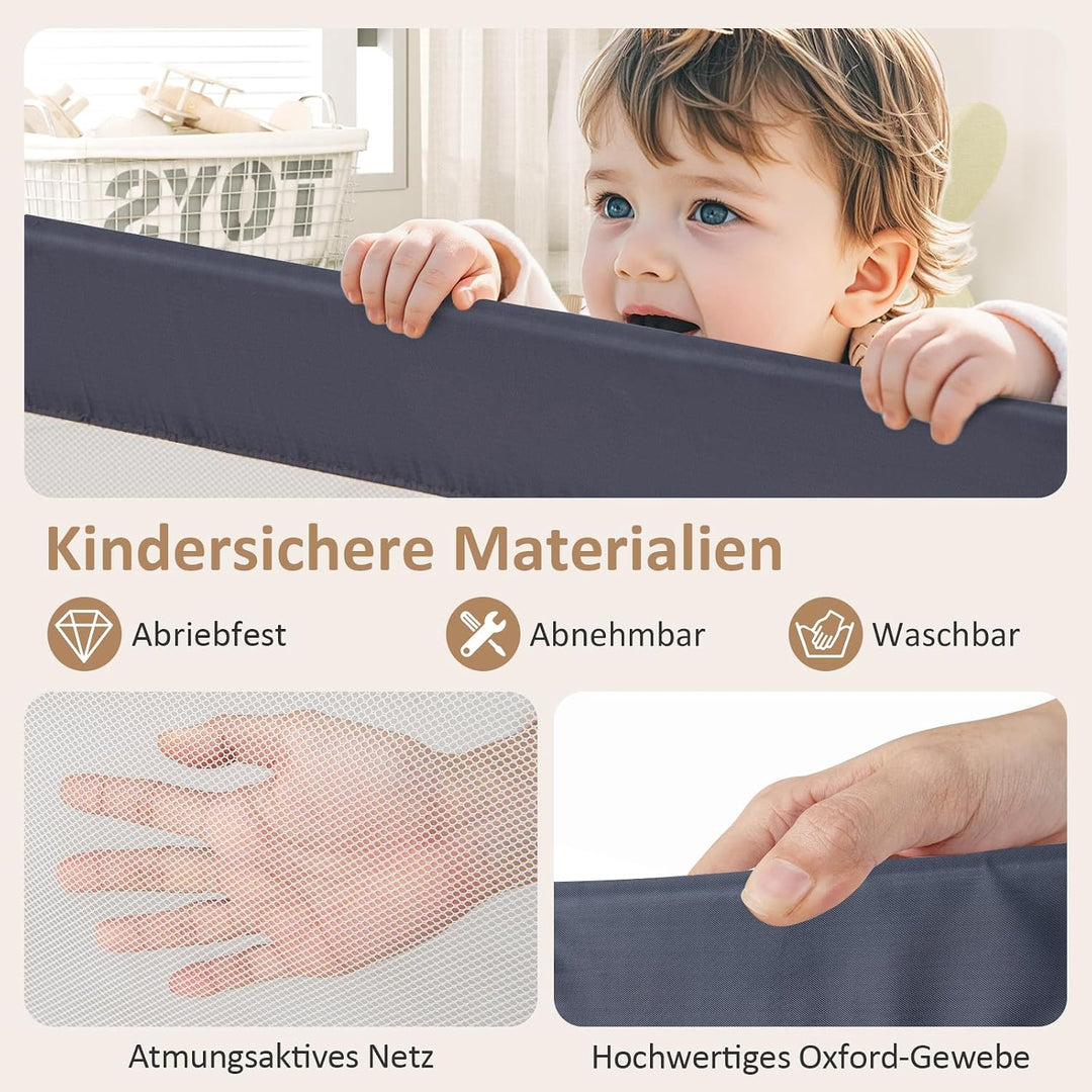 DREAMADE Bettgitter 150/120/105 cm, Kinderbettgitter Schutz, Kinderschutzgitter aus PP &amp; Oxford, Bab