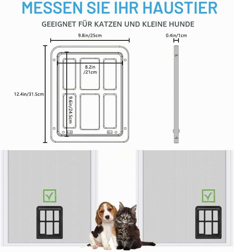 Adiwo Katzenklappe für Fliegengitter, 31.5 x 25 cm Schwarz Automatischen Verschluss Hundeklappe Flie