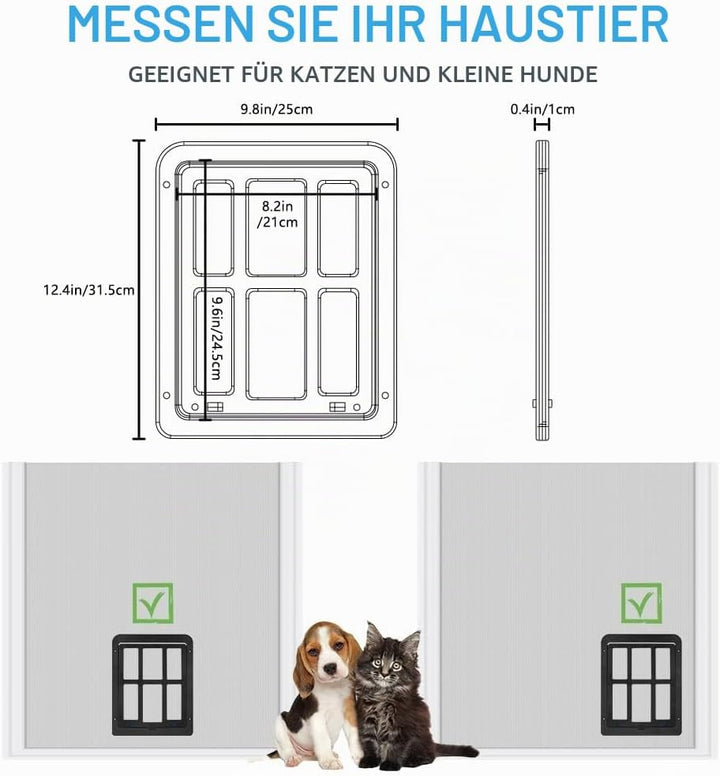 Adiwo Katzenklappe für Fliegengitter, 31.5 x 25 cm Schwarz Automatischen Verschluss Hundeklappe Flie