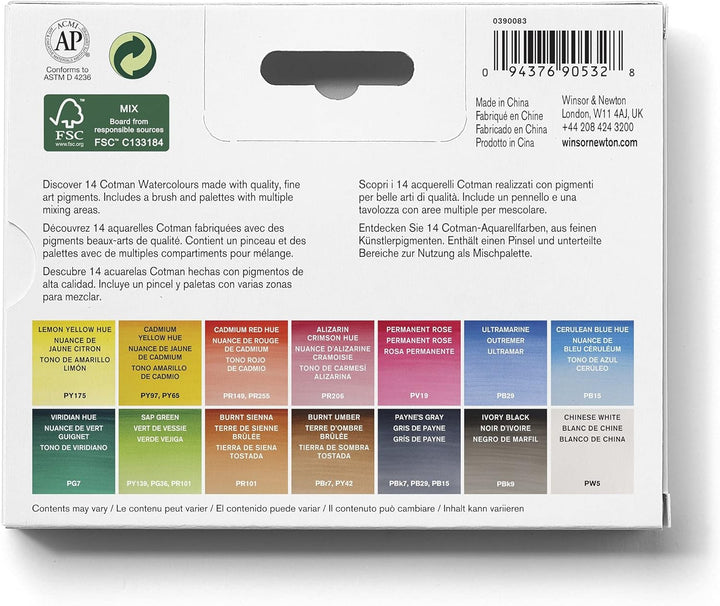 Winsor &amp; Newton 0390083 Cotman Compact Aquarellfarben Set, lebendige Wasserfarben mit hoher Lichtech