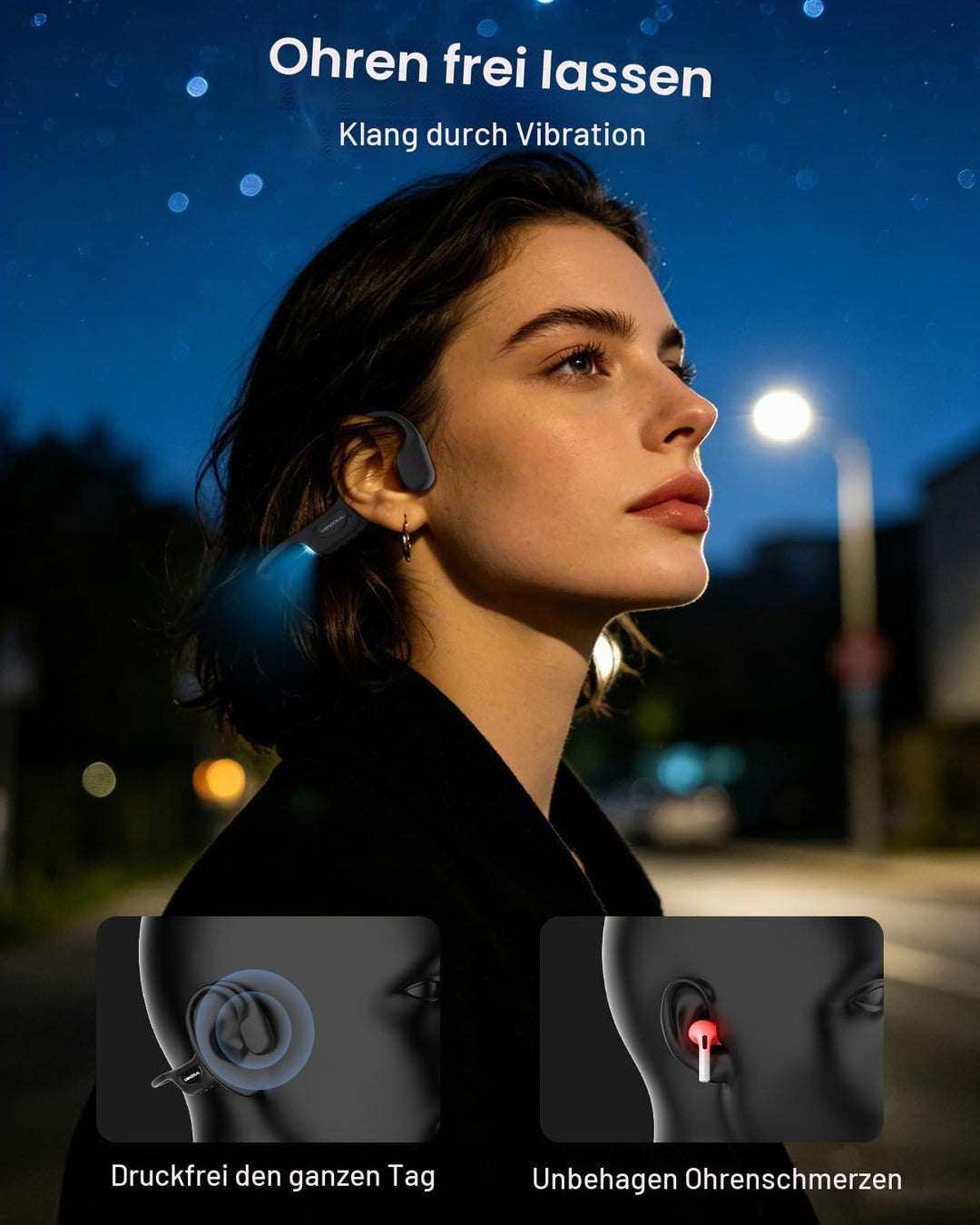 Knochenschall Kopfhörer Bluetooth 6.0 Zum Joggen, Radfahren, Fitness, IPX8 | 24g Ultraleicht, weiche