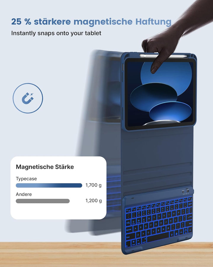 typecase Hülle mit Tastatur für iPad A16 11/10 Generation((2025/2022, 11/10.9 Zoll),7-farbige Beleuc