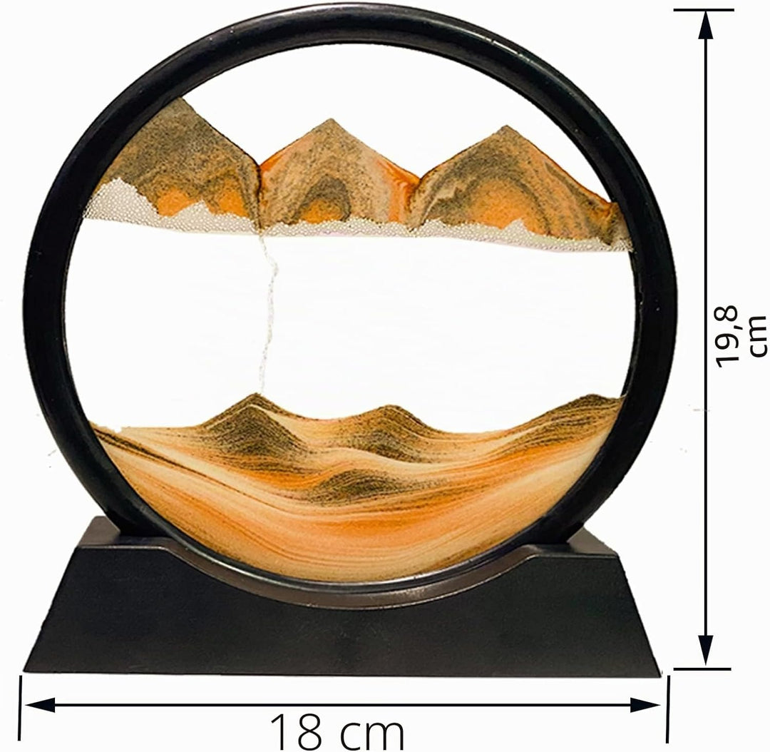 Dynamisch 3D Sandbilder zum Drehen, Fliessende Sandmalerei runder Glas Rahmen, Bewegtes Sandbild Nat